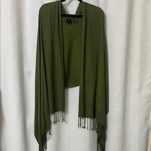 Gift set Mother’s Day 3 pc Olive Green Fringe Shawl Wrap 2 pairs earrings